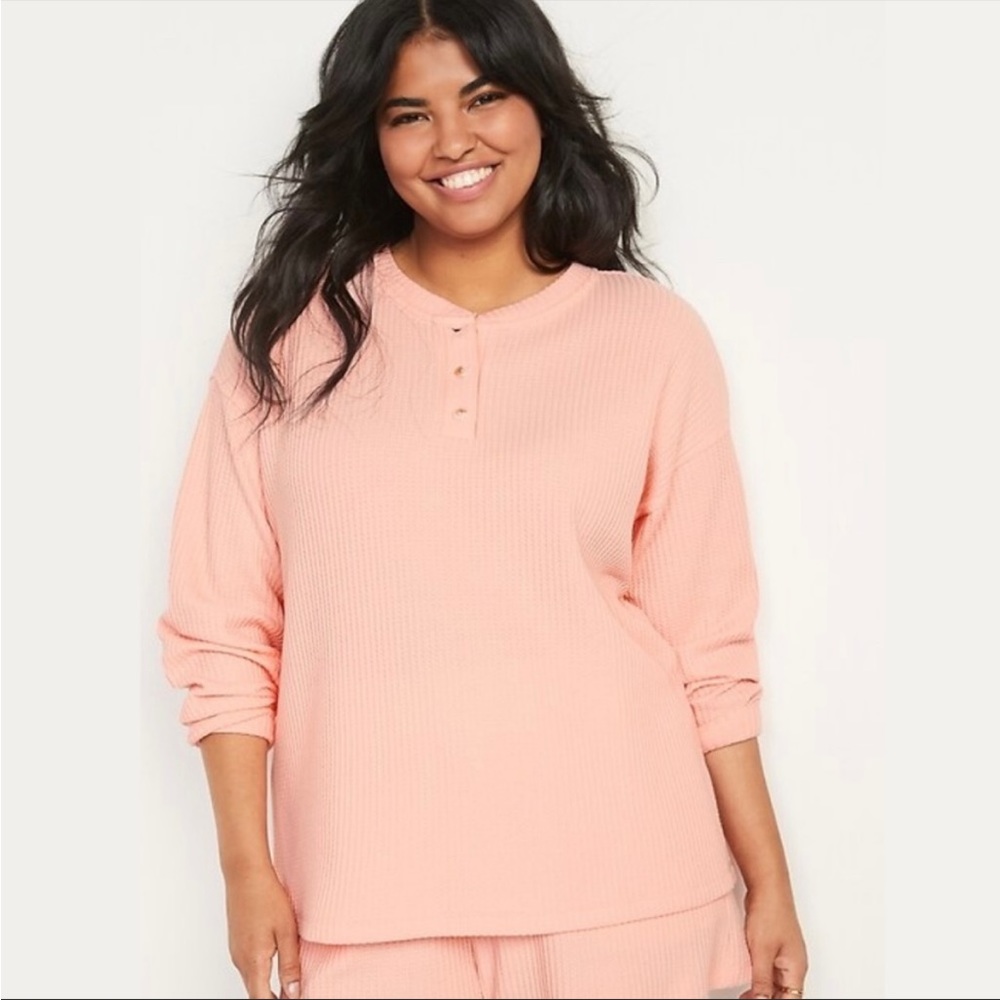 Old Navy Women's Pink Thermal Henley Long Sleeve Pajama Top